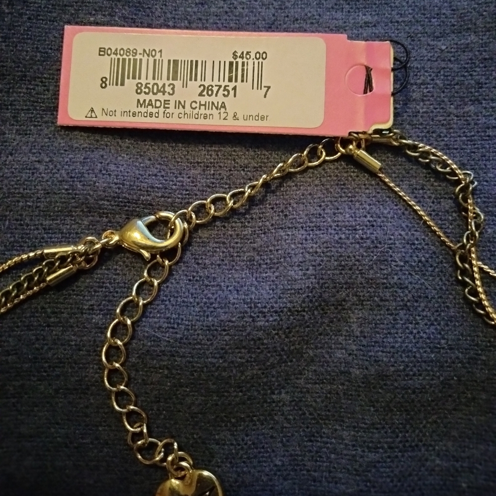 gold-tone BETSEY JOHNSON layered charm necklace BE MINE Valentine Hearts BJ - Picture 8 of 13